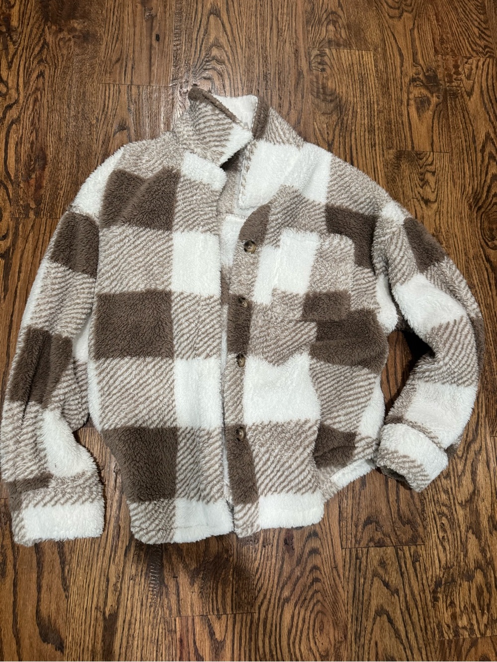 Le Lis Brown and White Teddy Plaid Shacket